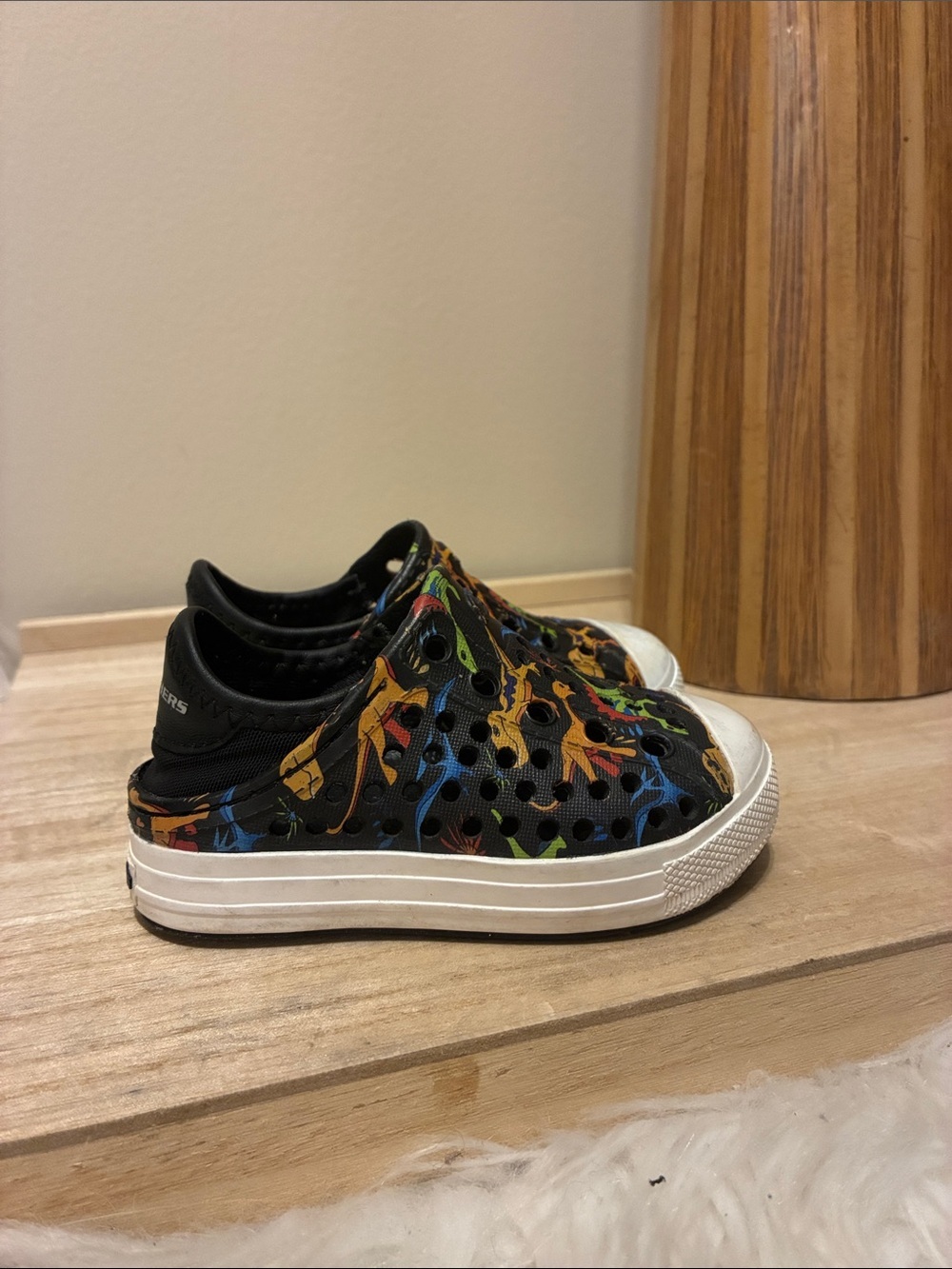 Skechers Black Slip-On Sneakers with Multicolor Splash